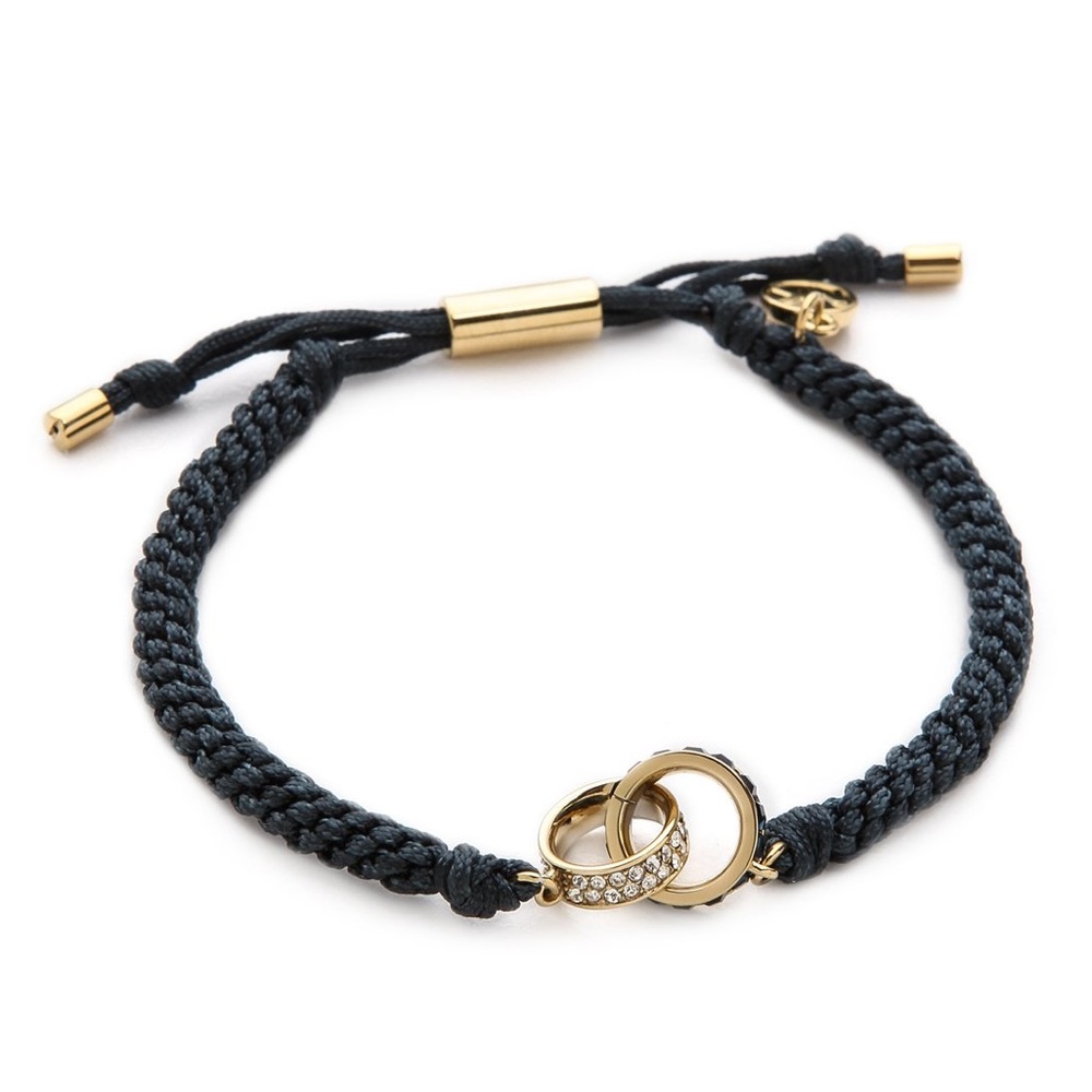 Michael Kors Baguette Double Ring Friendship Cord Bracelet - Teal/Gold